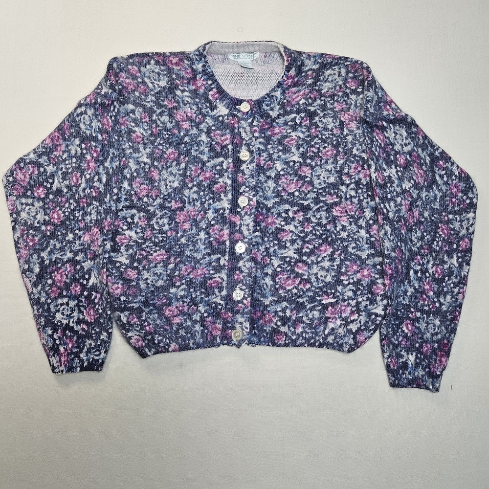 Jamie Scott Floral Angora Silk‎ Blend Cardigan Sweater L Korea Vintage Button Up
